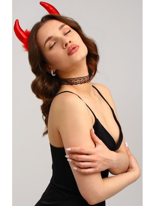 Карнавальный костюм чёртика «Дьявол во плоти», чокер, рожки