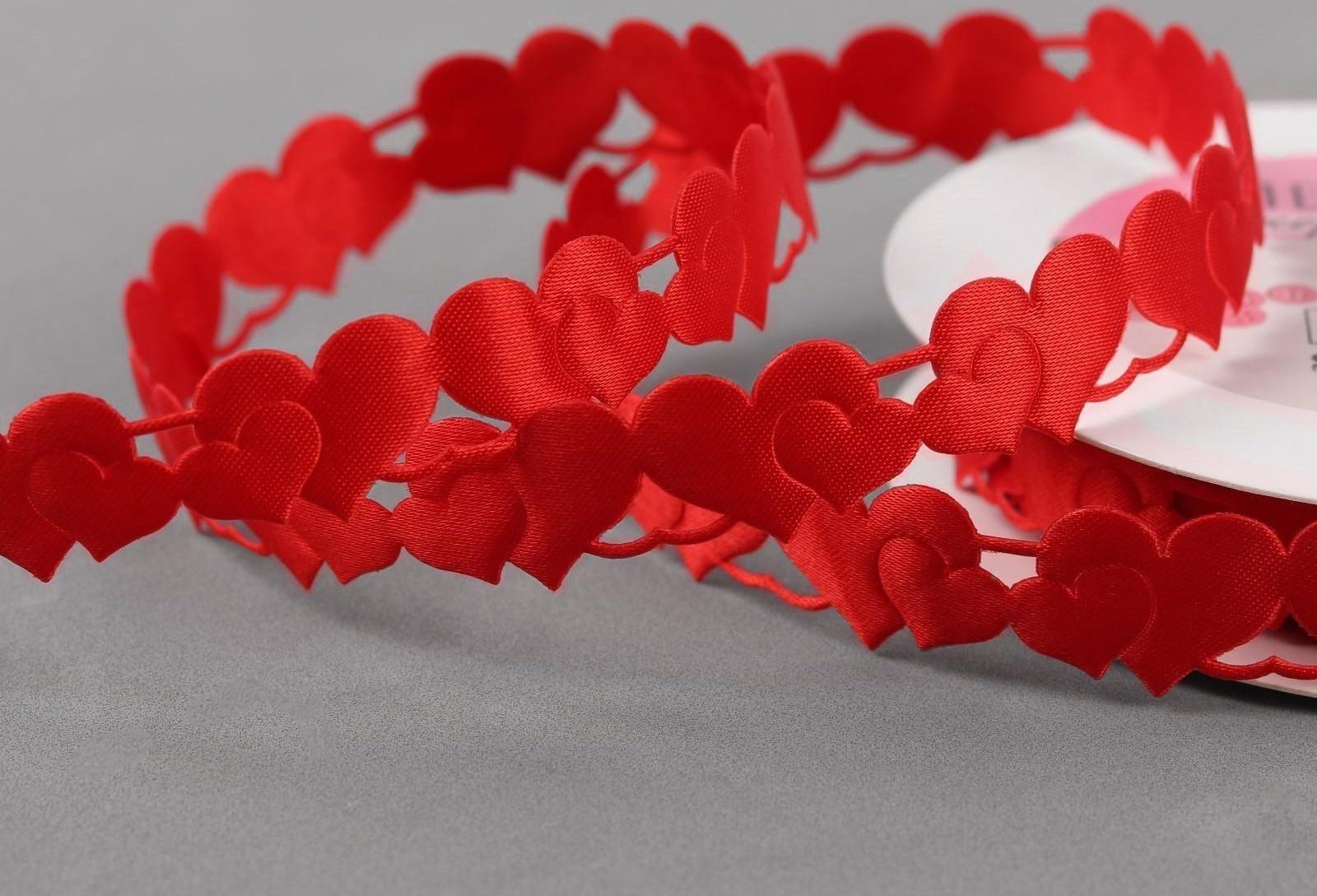 Лента фигурная «Сердца», 15 мм, 9 ± 0,5 м, цвет красный