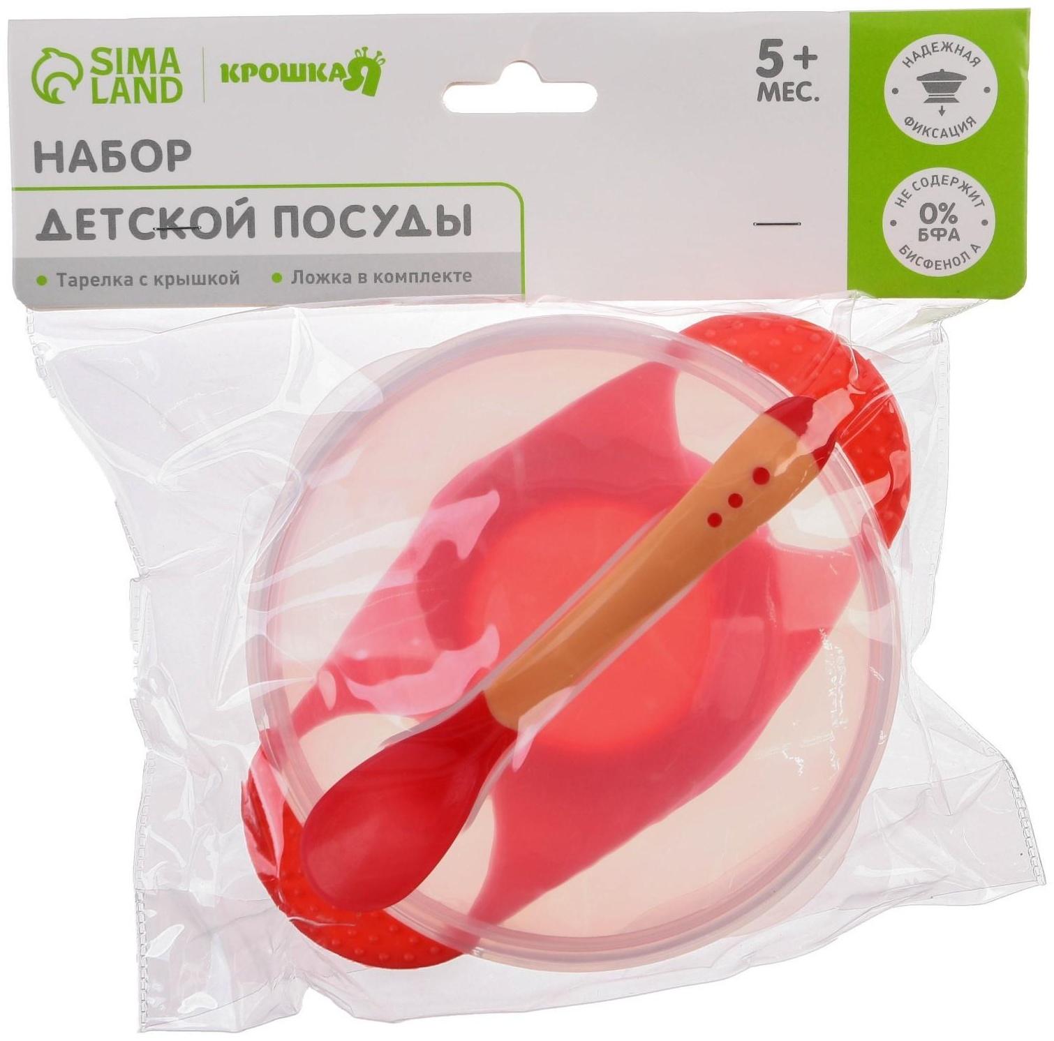 Набор для кормления, 3 предмета: миска 350 мл на присоске, крышка, термоложка, цвет красный