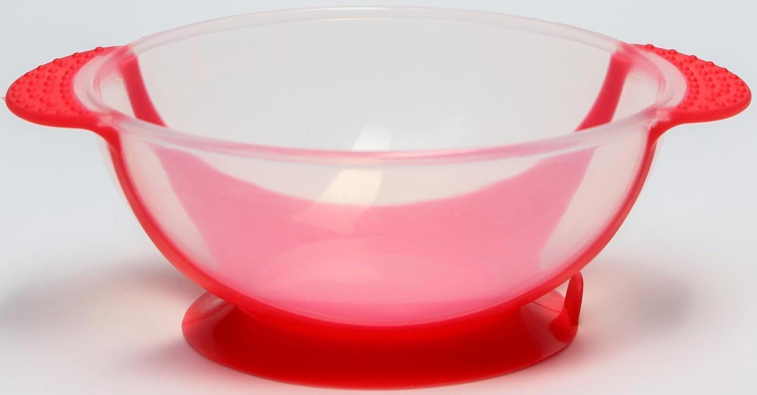 Набор для кормления, 3 предмета: миска 350 мл на присоске, крышка, термоложка, цвет красный