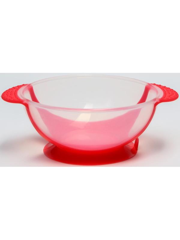 Набор для кормления, 3 предмета: миска 350 мл на присоске, крышка, термоложка, цвет красный