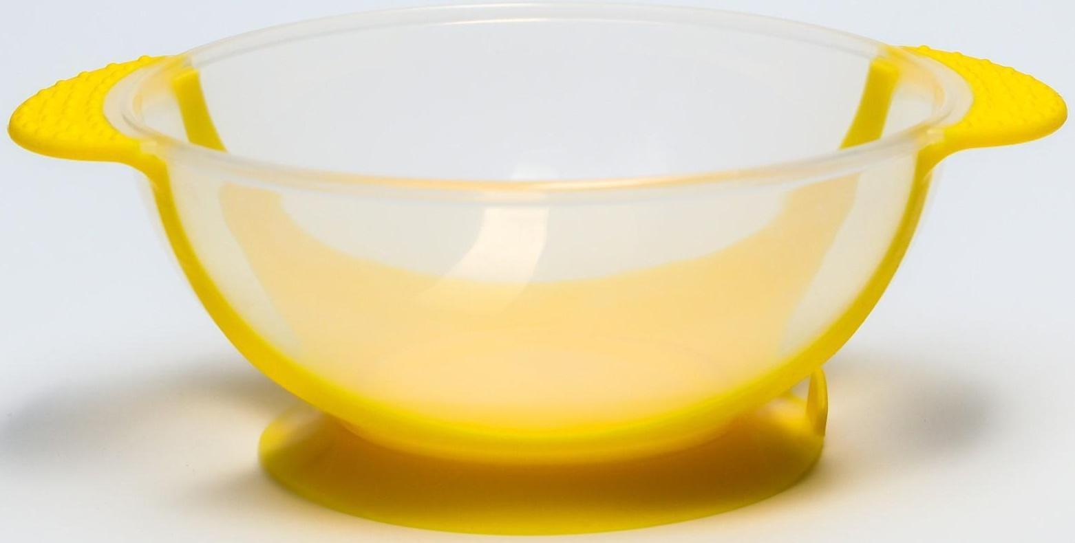 Набор для кормления, 3 предмета: миска 350 мл на присоске, крышка, термоложка, цвет жёлтый