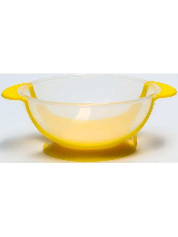 Набор для кормления, 3 предмета: миска 350 мл на присоске, крышка, термоложка, цвет жёлтый