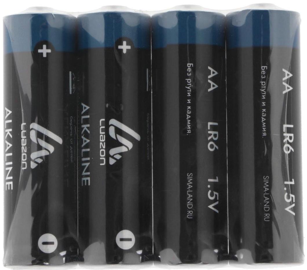Батарейка алкалиновая (щелочная) LuazON, AA, LR6, спайка, 4 шт