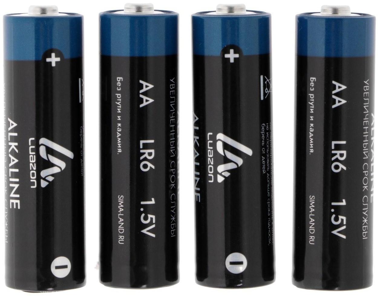 Батарейка алкалиновая (щелочная) LuazON, AA, LR6, спайка, 4 шт
