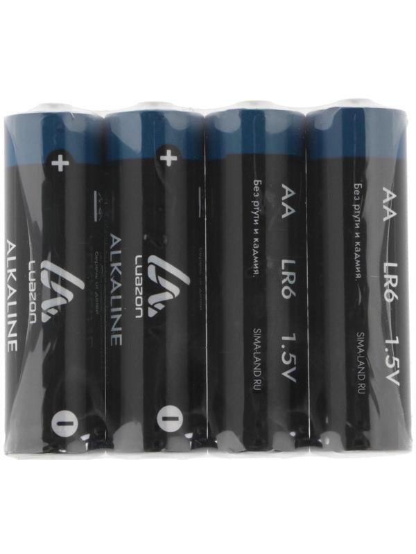Батарейка алкалиновая (щелочная) LuazON, AA, LR6, спайка, 4 шт