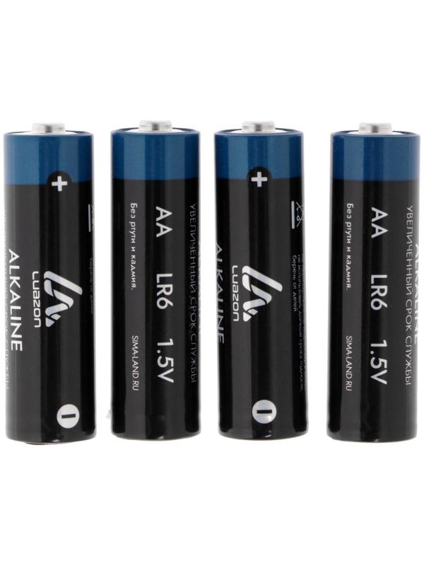 Батарейка алкалиновая (щелочная) LuazON, AA, LR6, спайка, 4 шт