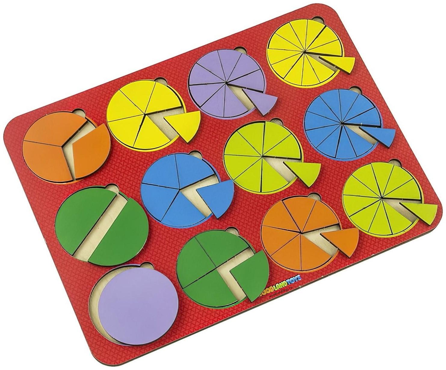 Рамка - вкладыш «Круги, 12 шт.» дроби по методике Никитина, 1 уровень, МИКС