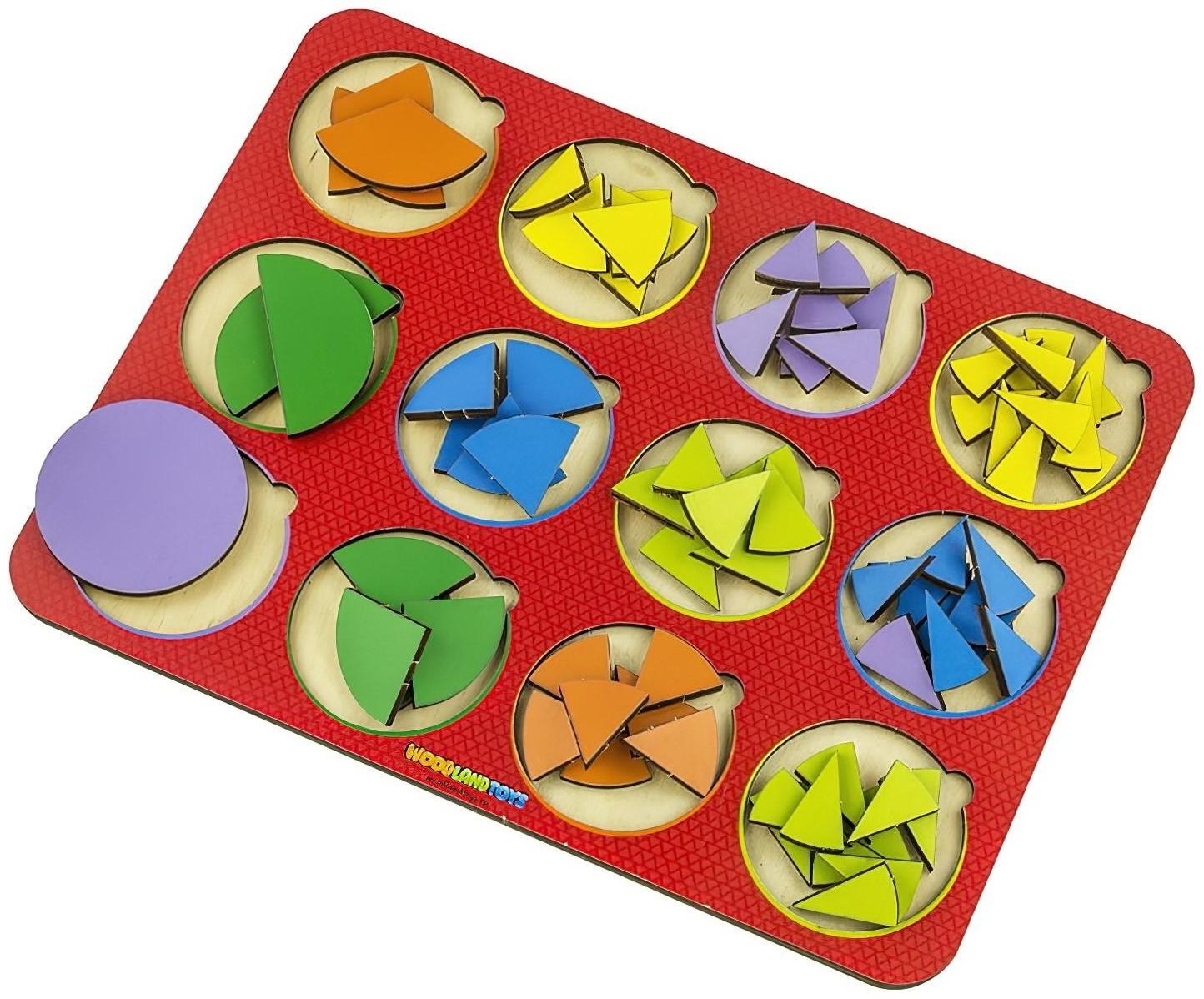 Рамка - вкладыш «Круги, 12 шт.» дроби по методике Никитина, 1 уровень, МИКС