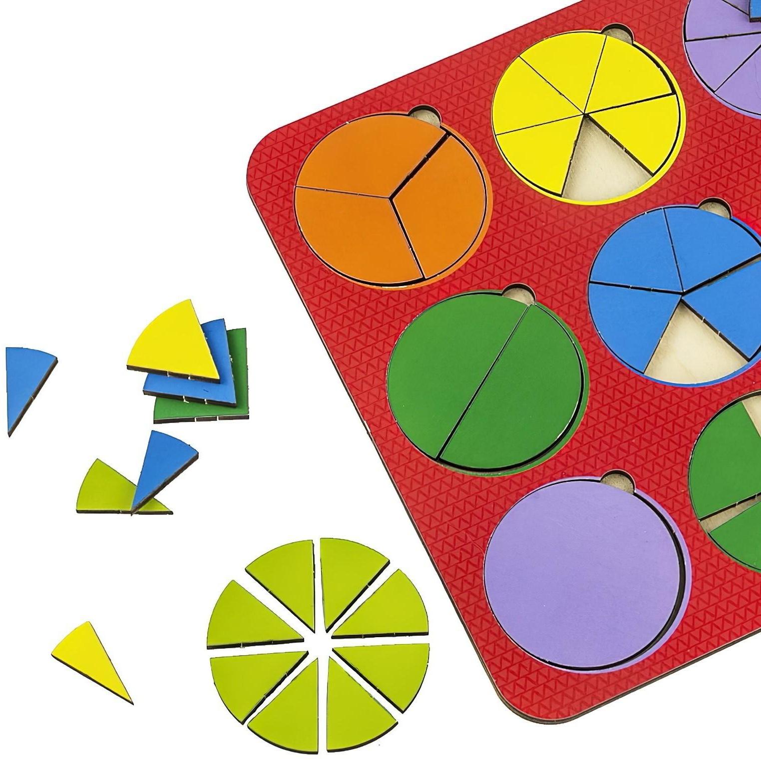 Рамка - вкладыш «Круги, 12 шт.» дроби по методике Никитина, 1 уровень, МИКС