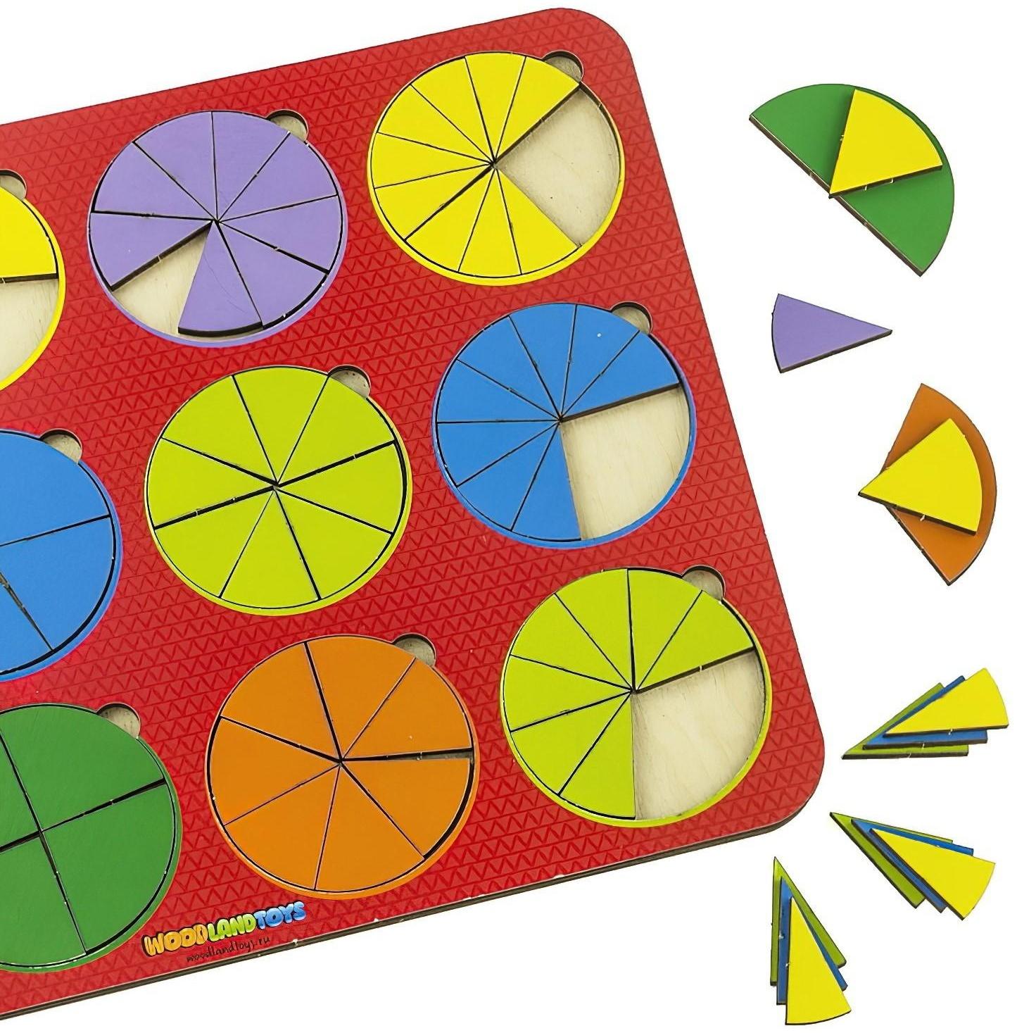 Рамка - вкладыш «Круги, 12 шт.» дроби по методике Никитина, 1 уровень, МИКС