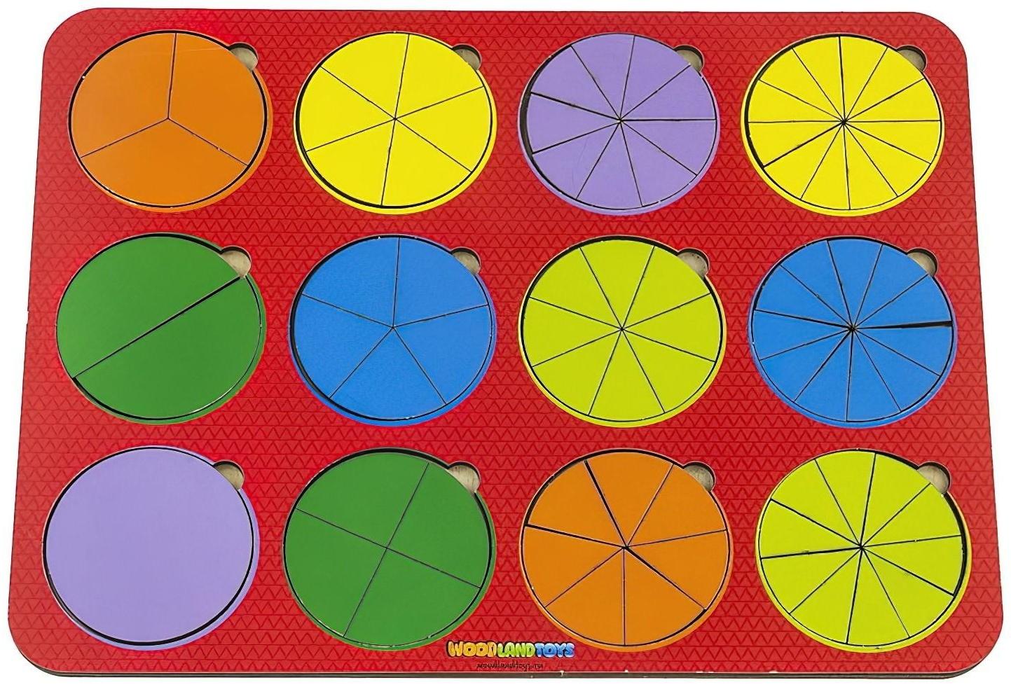 Рамка - вкладыш «Круги, 12 шт.» дроби по методике Никитина, 1 уровень, МИКС