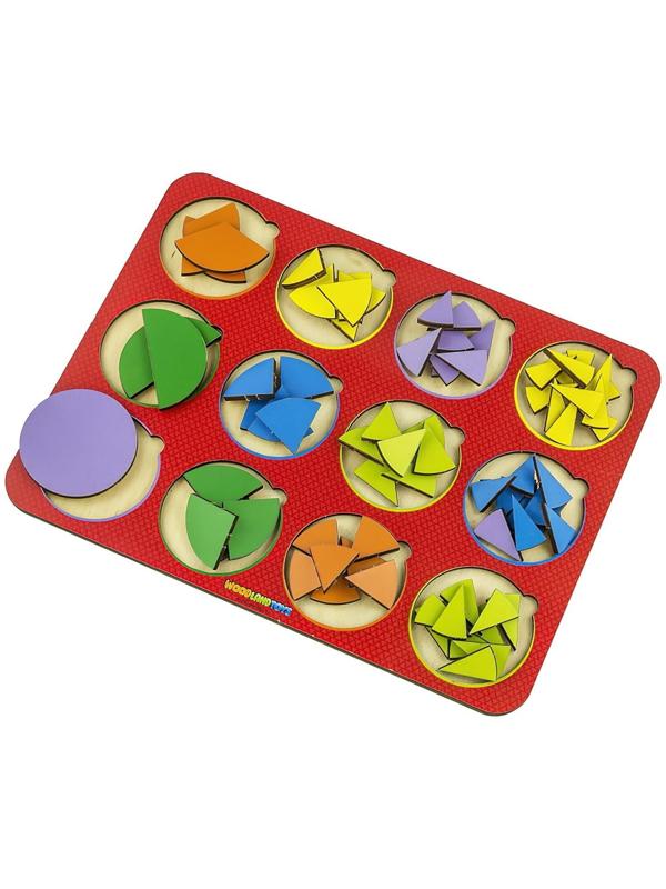 Рамка - вкладыш «Круги, 12 шт.» дроби по методике Никитина, 1 уровень, МИКС