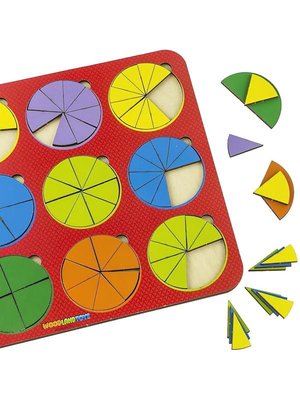 Рамка - вкладыш «Круги, 12 шт.» дроби по методике Никитина, 1 уровень, МИКС