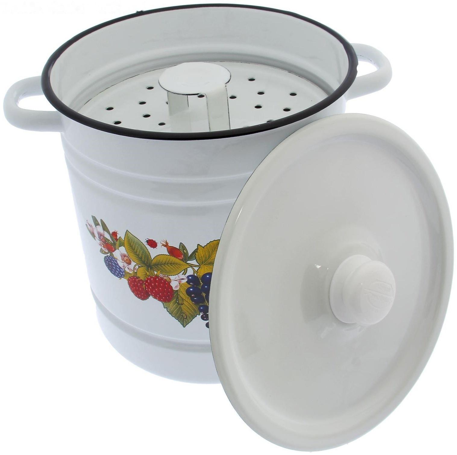 Позница-мантоварка, 12 л, 4 вставки, пластмассовая ручка, цвет белый, деколь МИКС