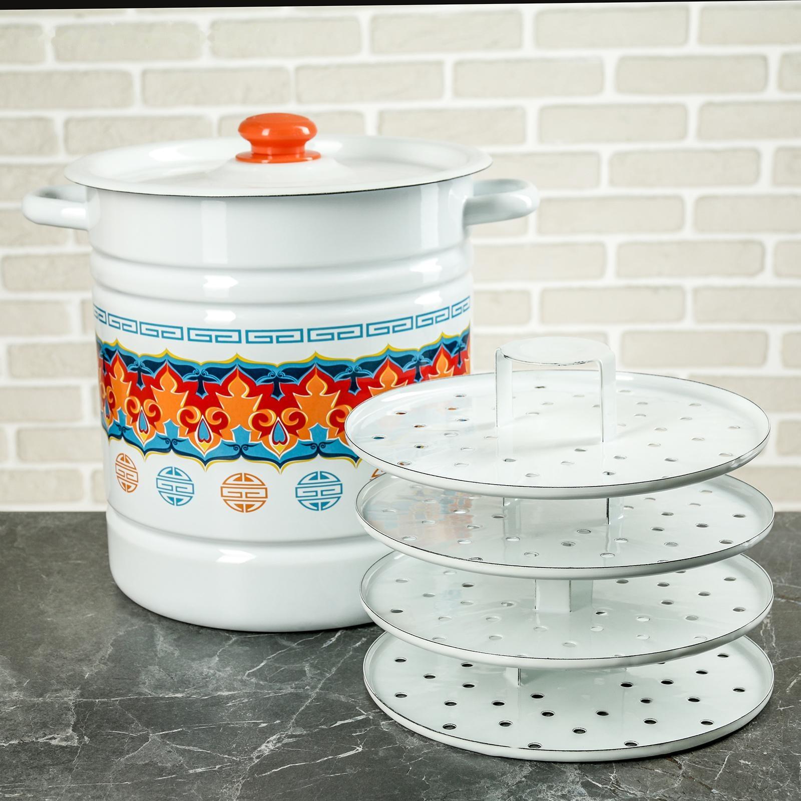 Позница-мантоварка, 12 л, 4 вставки, пластмассовая ручка, цвет белый, деколь МИКС