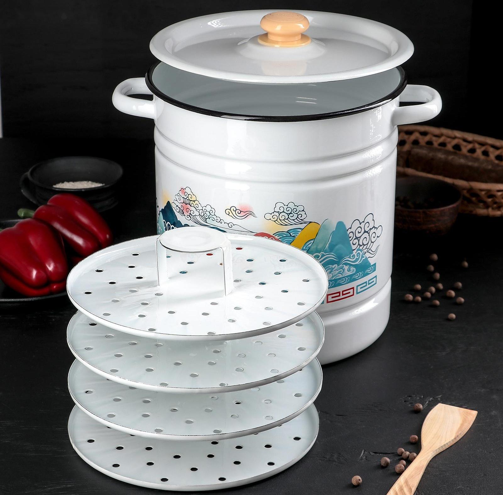 Позница-мантоварка, 12 л, 4 вставки, пластмассовая ручка, цвет белый, деколь МИКС