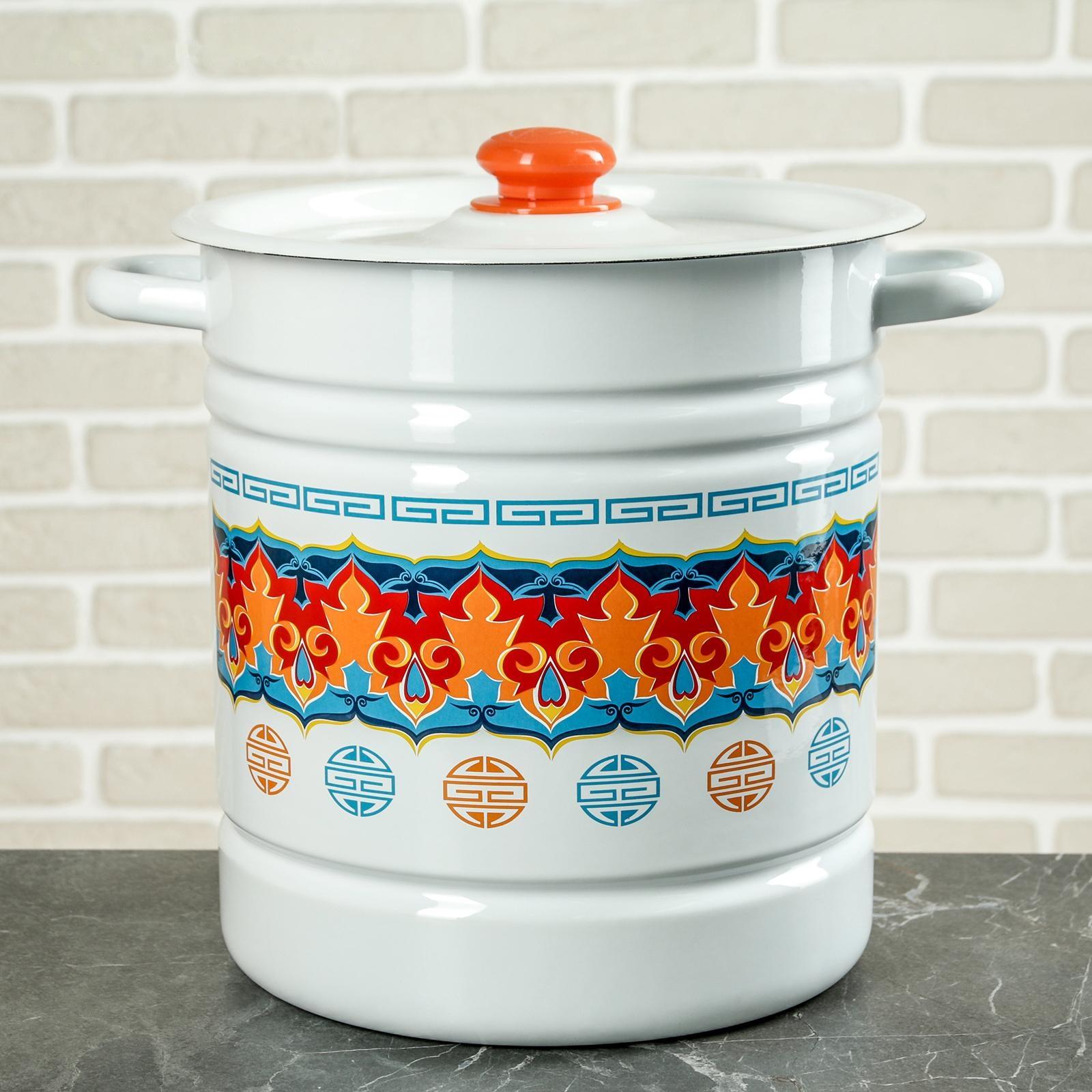 Позница-мантоварка, 12 л, 4 вставки, пластмассовая ручка, цвет белый, деколь МИКС