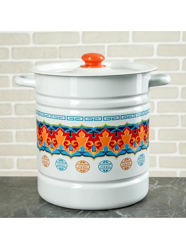 Позница-мантоварка, 12 л, 4 вставки, пластмассовая ручка, цвет белый, деколь МИКС