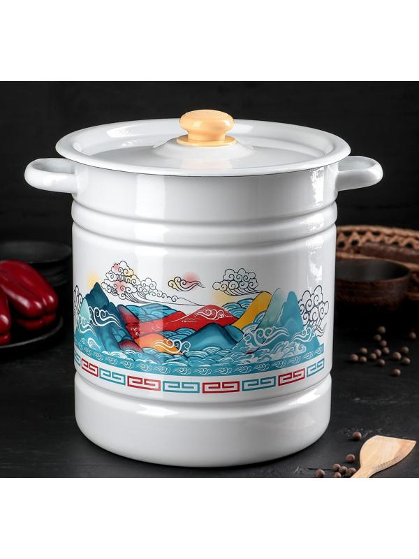 Позница-мантоварка, 12 л, 4 вставки, пластмассовая ручка, цвет белый, деколь МИКС