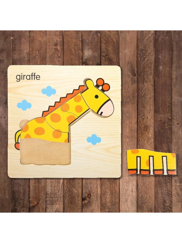 Пазл-вкладыш на деревянном основании «Жираф»
