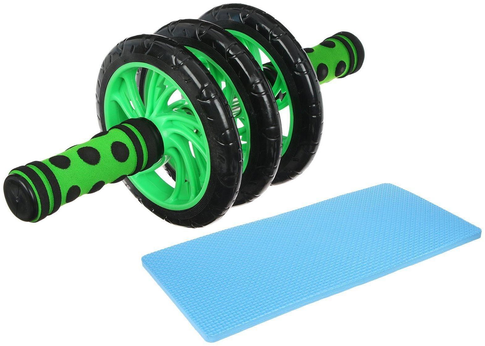 Ролик для пресса, 3 колеса, с ковриком, цвета микс