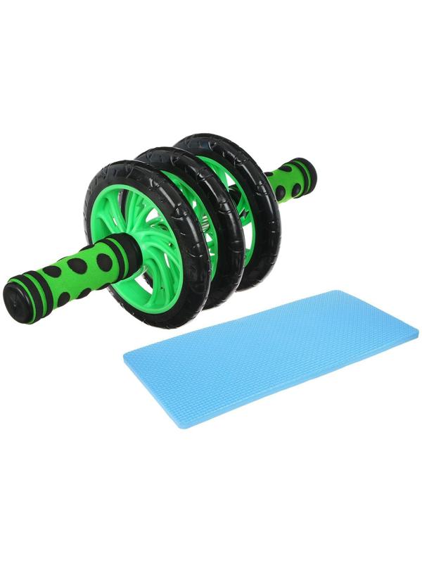 Ролик для пресса, 3 колеса, с ковриком, цвета микс