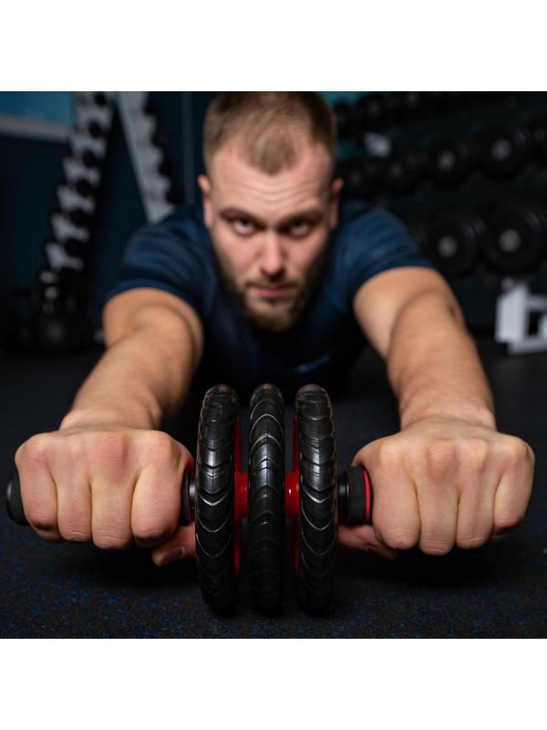 Ролик для пресса, 3 колеса, с ковриком, цвета микс