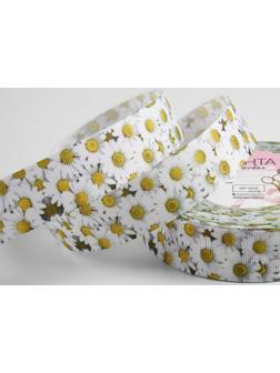 Лента репсовая «Ромашки», 25 мм, 18 ± 1 м, цвет белый/жёлтый
