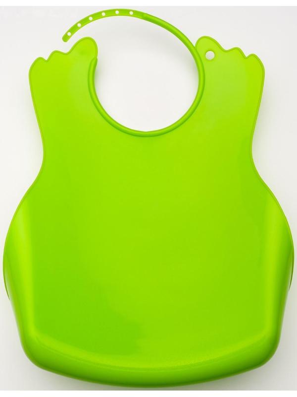 Нагрудник для кормления пластиковый с карманом, цвет зелёный