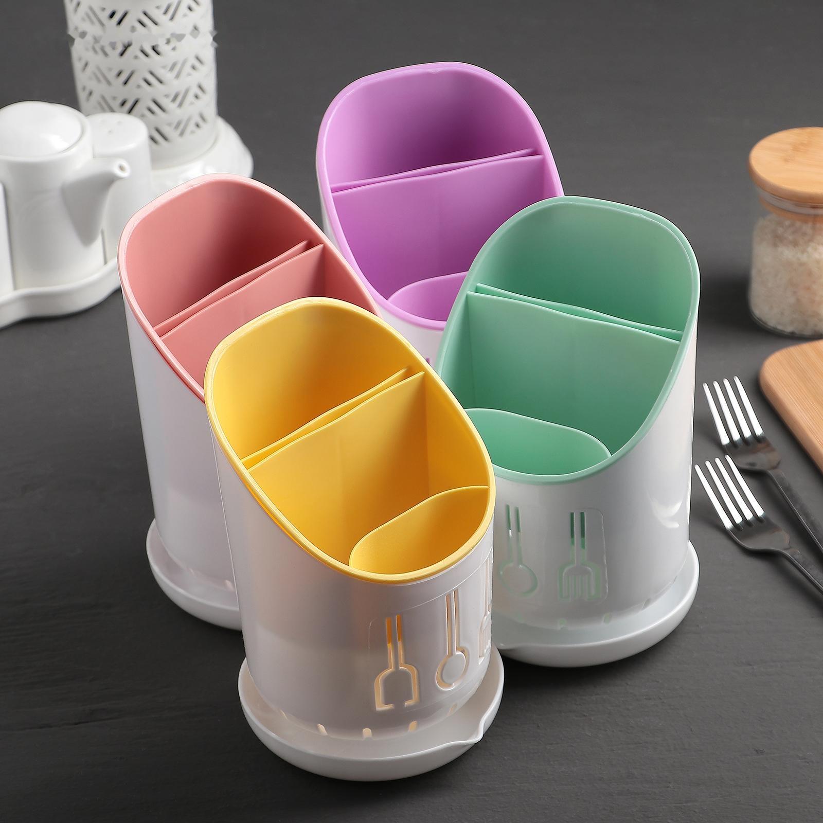 Подставка для столовых приборов, 3 отделения, 12×12×9 см, цвет МИКС