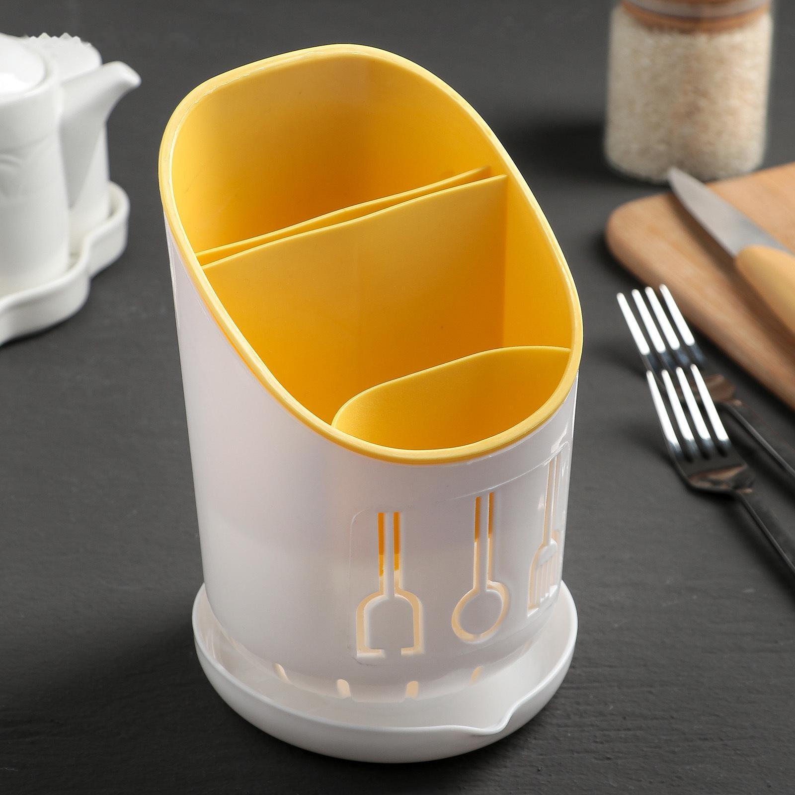 Подставка для столовых приборов, 3 отделения, 12×12×9 см, цвет МИКС