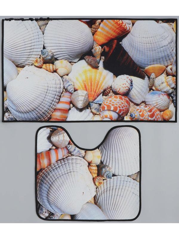 Набор ковриков для ванной и туалета Доляна «Ракушки», 2 шт: 40×45, 45×75 см