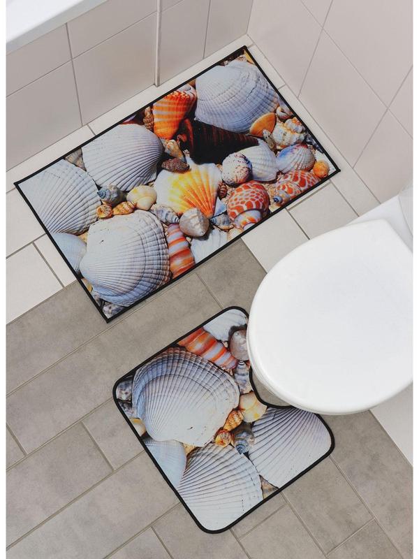 Набор ковриков для ванной и туалета Доляна «Ракушки», 2 шт: 40×45, 45×75 см