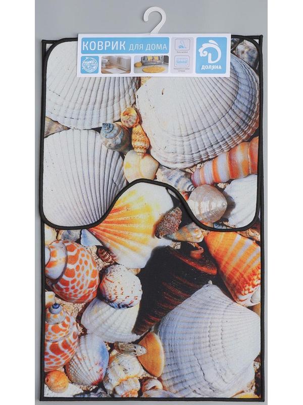Набор ковриков для ванной и туалета Доляна «Ракушки», 2 шт: 40×45, 45×75 см