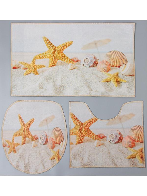 Набор ковриков для ванной и туалета Доляна «Ракушки», 3 шт: 38×46, 40×45, 45×75 см