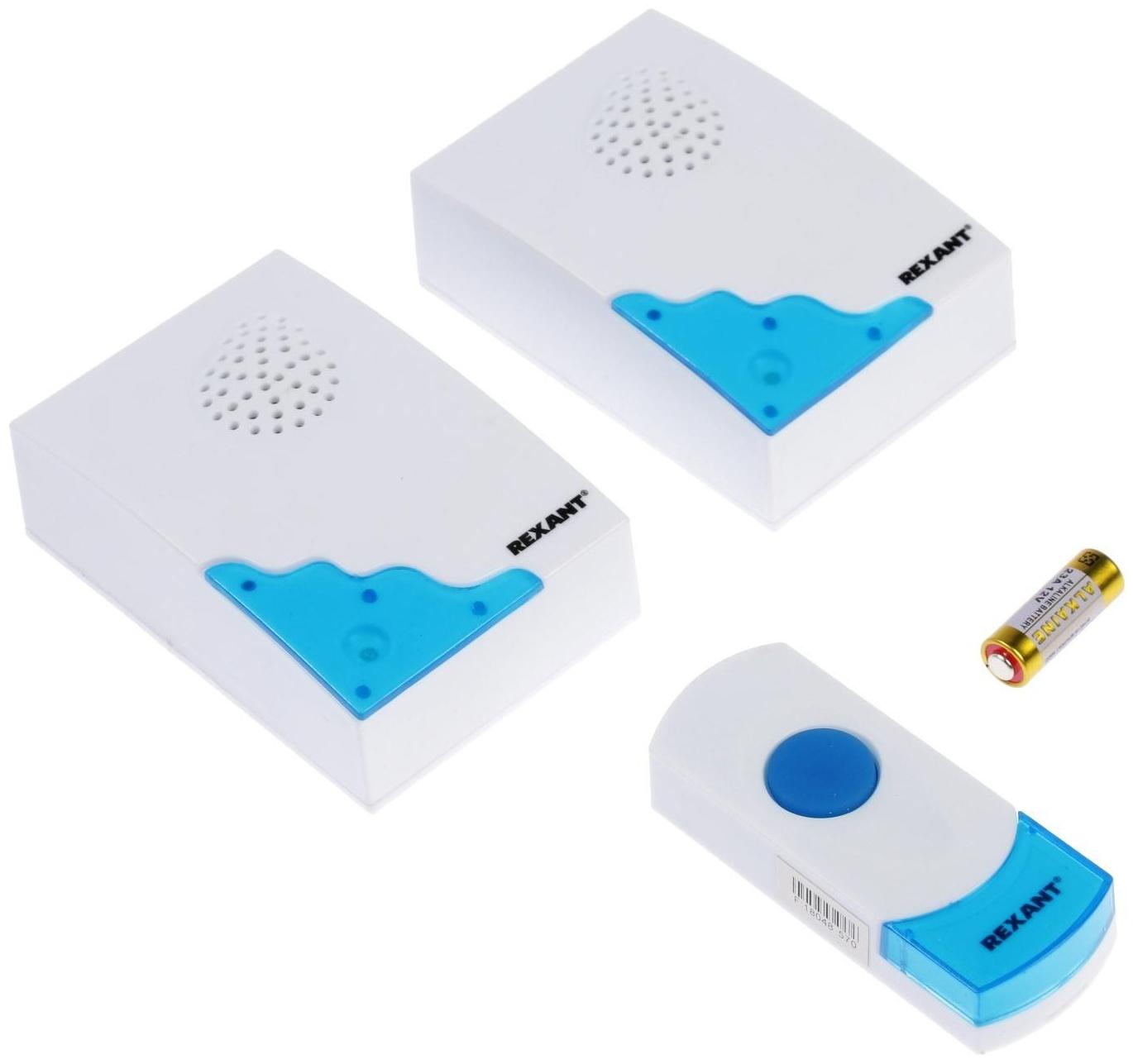 Звонок REXANT RX-5, беспроводной, 2 звонка, 32 мелодии, 100 м, от батареек, белый