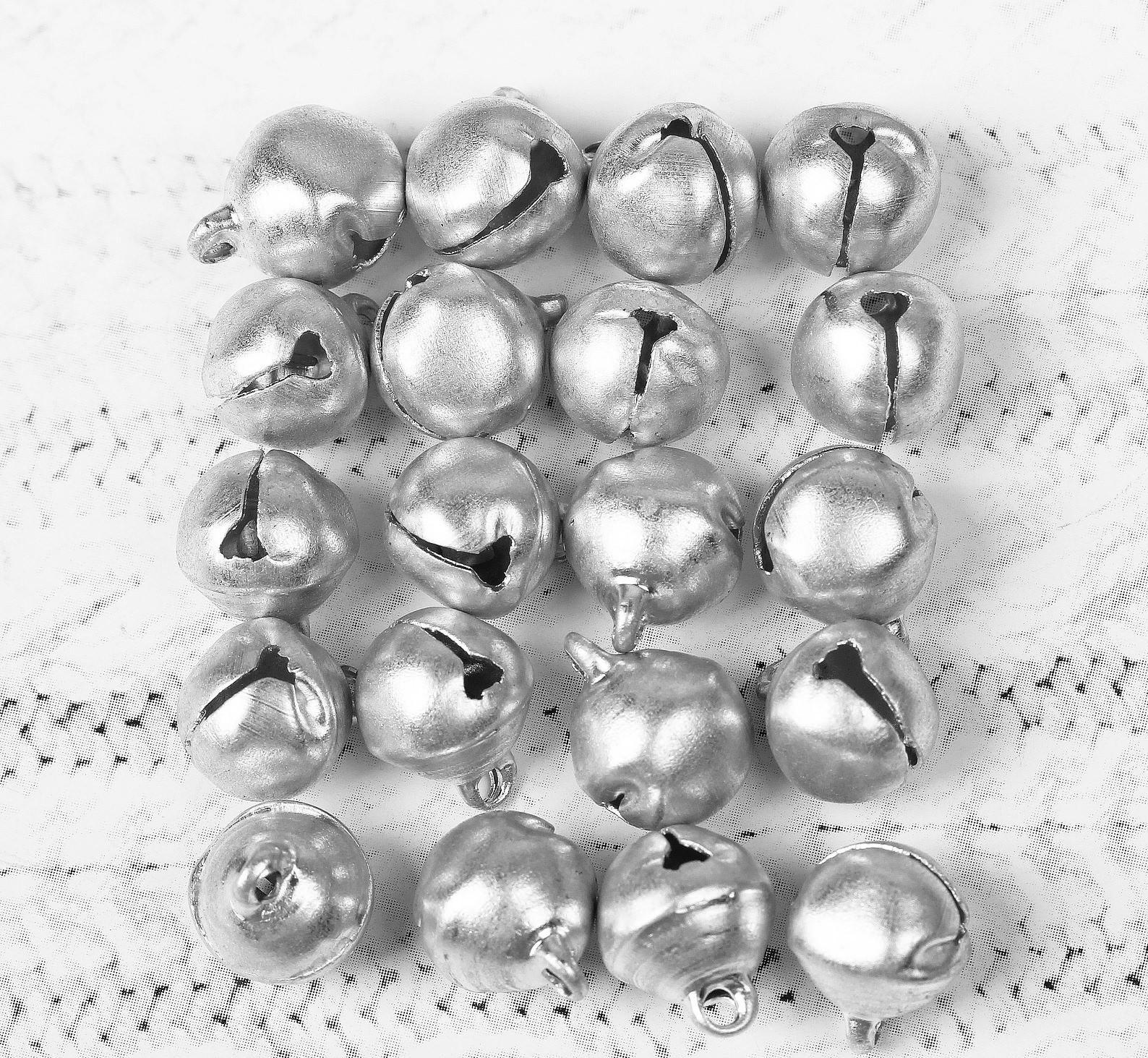 Бубенчики, набор 20 шт., размер 1 шт: 1 см, цвет серебристый