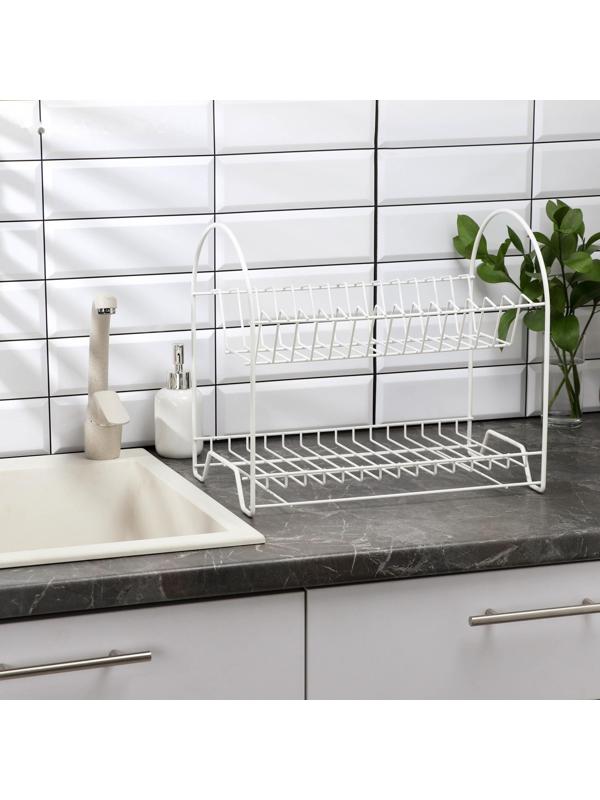 Сушилка для посуды 2-х ярусная «Люкс», 40×24×35 см, цвет белый