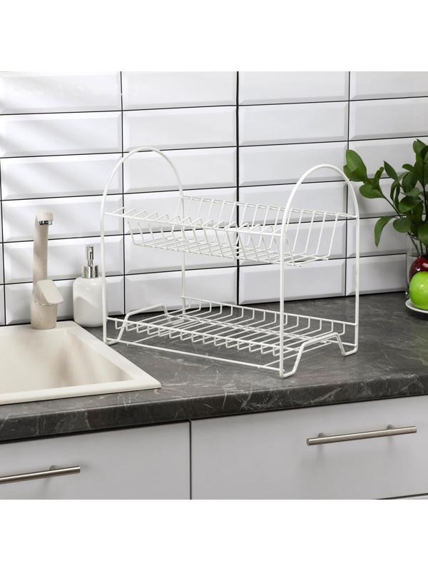 Сушилка для посуды 2-х ярусная «Люкс», 40×24×35 см, цвет белый