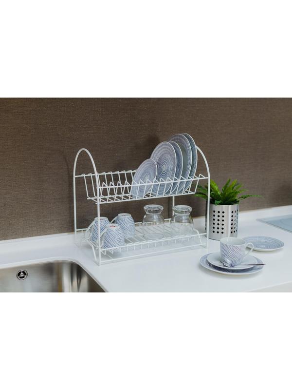 Сушилка для посуды 2-х ярусная «Люкс», 40×24×35 см, цвет белый