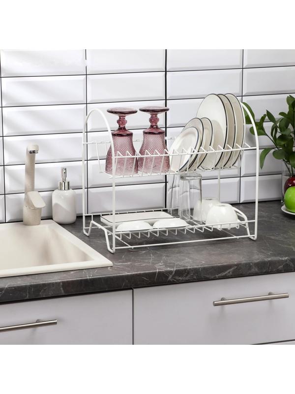 Сушилка для посуды 2-х ярусная «Люкс», 40×24×35 см, цвет белый