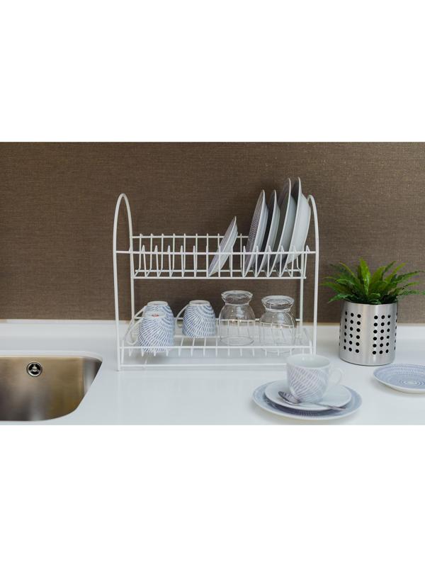 Сушилка для посуды 2-х ярусная «Люкс», 40×24×35 см, цвет белый