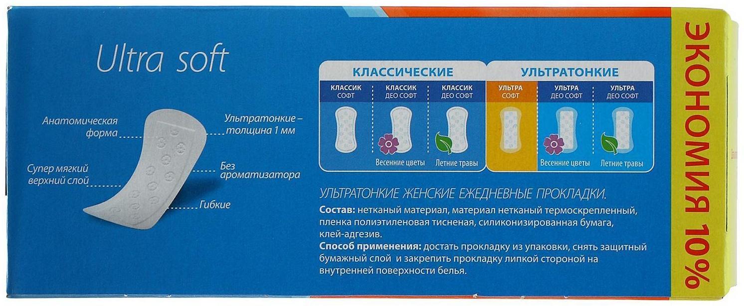 Женские ежедневные прокладки «Милана» Ultra Soft эконом, 40 шт./уп.
