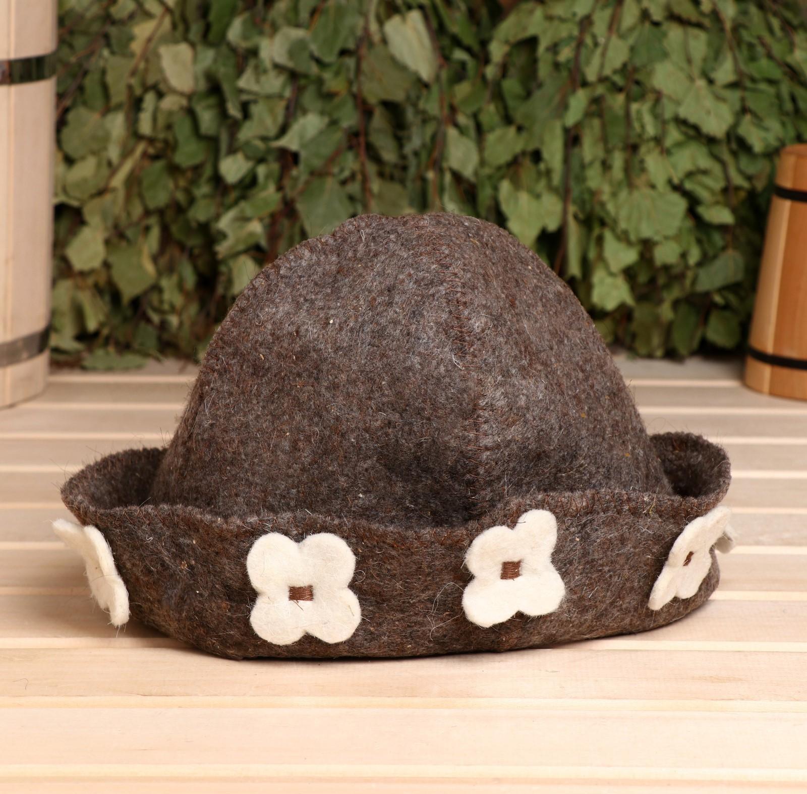 Банная шапка детская, коричневая, войлок