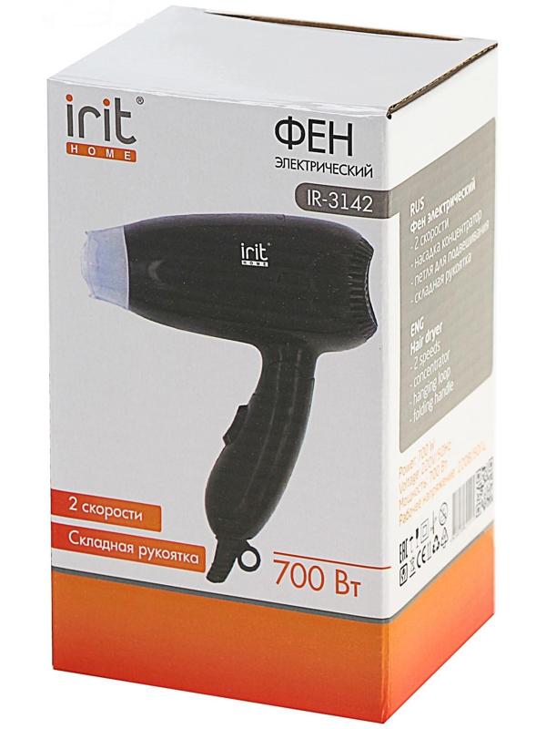 Фен Irit IR-3142, 700 Вт, 2 скорости, 2 темп. режима, концентратор, складная ручка, чёрный