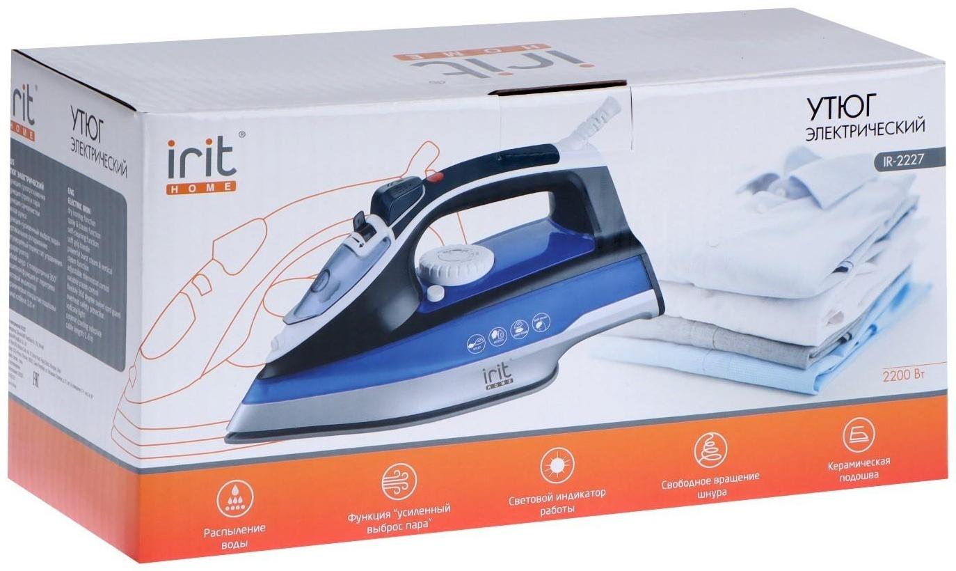 Утюг Irit IR-2227, 2200 Вт, вертикальное отпаривание, керамическая подошва, сине-черный