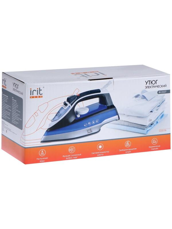 Утюг Irit IR-2227, 2200 Вт, вертикальное отпаривание, керамическая подошва, сине-черный
