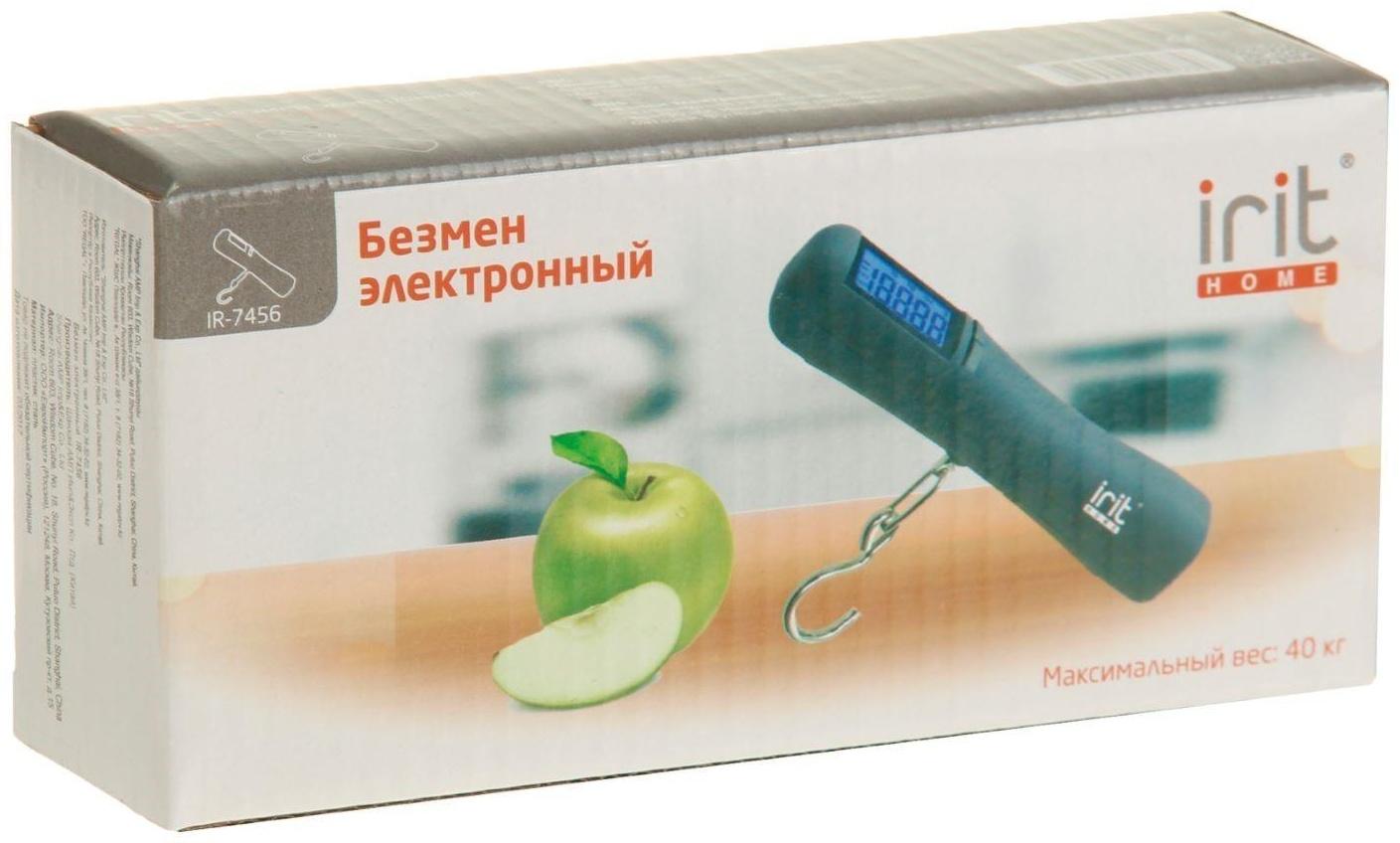 Безмен Irit IR-7456, электронный, до 40 кг, ЖК-дисплей, чёрный