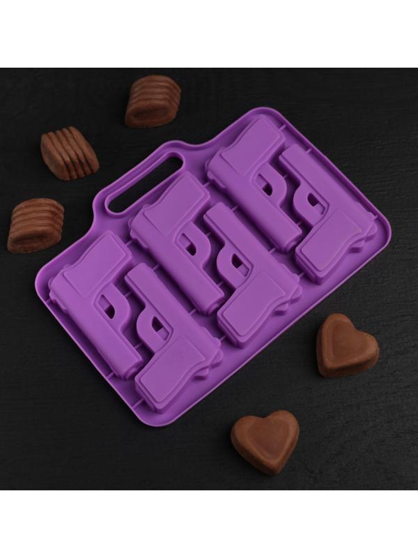 Форма для льда и кондитерских украшений Доляна «Пистолет», 18,7×13,4 см, 6 ячеек, цвет МИКС